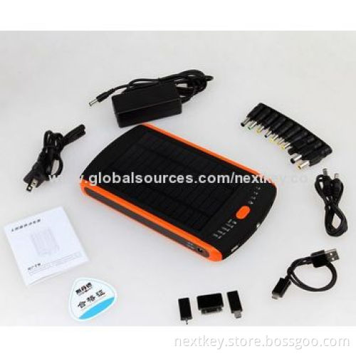 Solar Power Bank, 12000mAh with 100-240V AC/DC Charging VoltagesNew